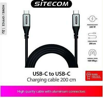 USB-C naar USB-C Chargingkabel (2 meter, zwart)