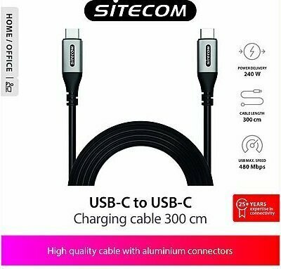 USB-C naar USB-C Chargingkabel (3 meter, zwart)