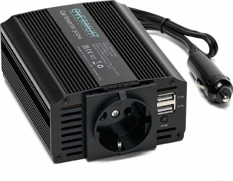 Inverter : 12 Volt naar 230 Volt (sigarettenplug naar stopcontact + 2 USB-A laadpoorten, 300 Watt)