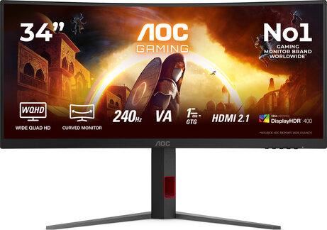 Gaming CU34G4Z LED gaming curved 34", 3440 x 1440 WQHD 240 Hz, Fast VA, DisplayHDR 400, 0,5 ms, 2 x HDMI, DisplayPort, zwart/rood