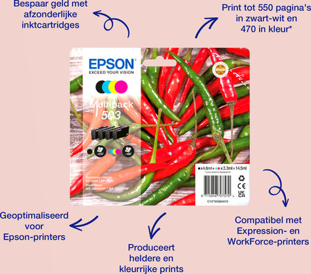 Inkjetcartridges 503 multipack (zwart, cyaan, magenta en geel)