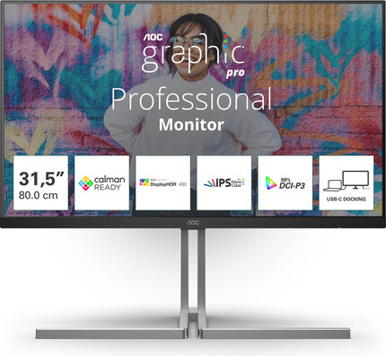 U32U3CV Graphic Pro Series LED 32", 3840 x 2160 4K 60 Hz, Nano IPS, 1000:1, DisplayHDR 400, 4 ms, 2 x HDMI, DisplayPort, 2 x USB-C, speakers, zwart